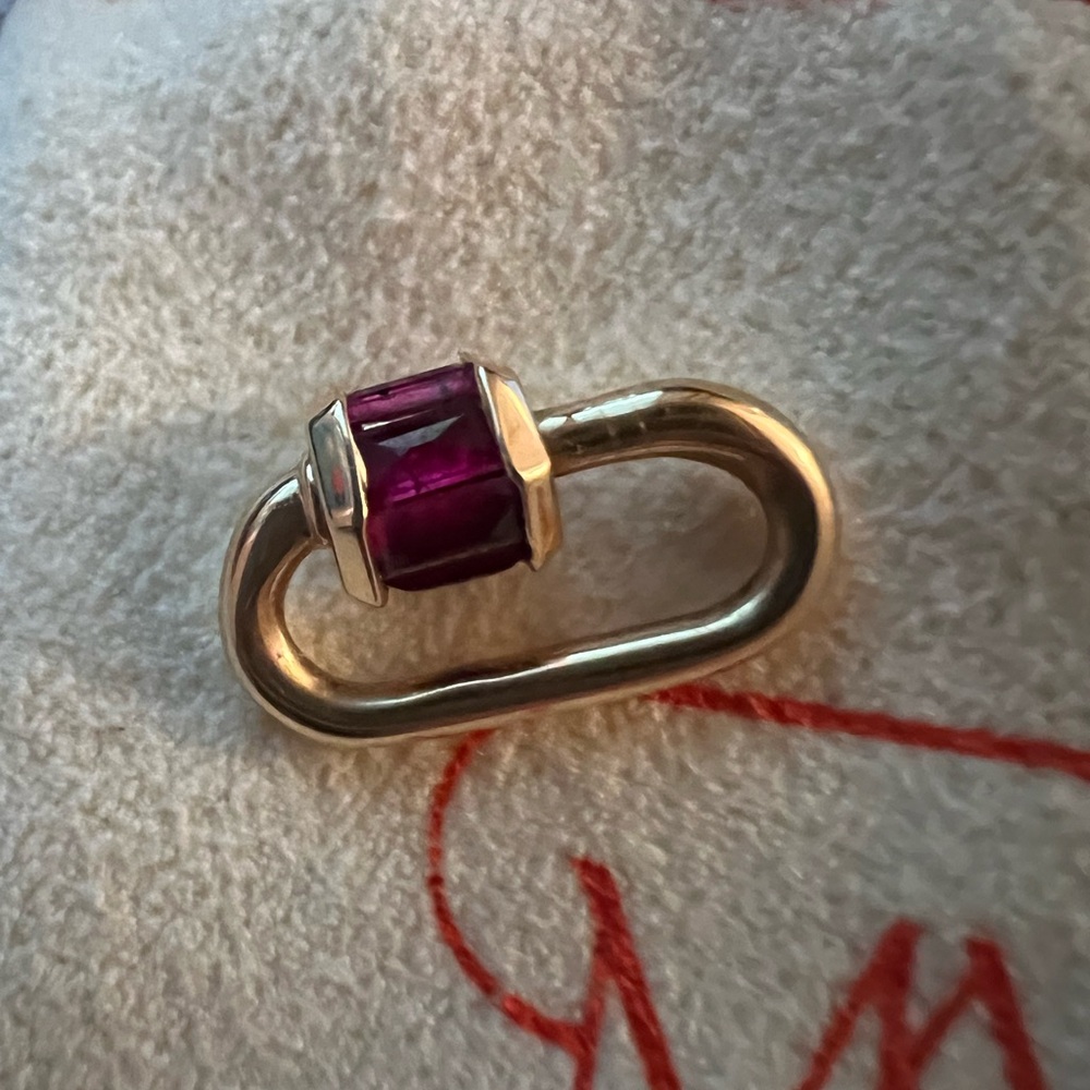 Marla Aaron ruby yellow gold baguette babylock